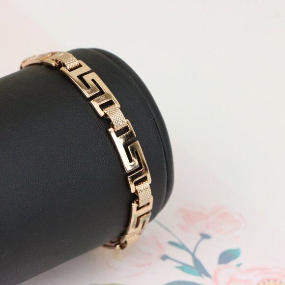 "Elegant Greek Key Design Rose Gold Bracelet in Glossy Finish, XPBL1120 - Picture 2 of 12